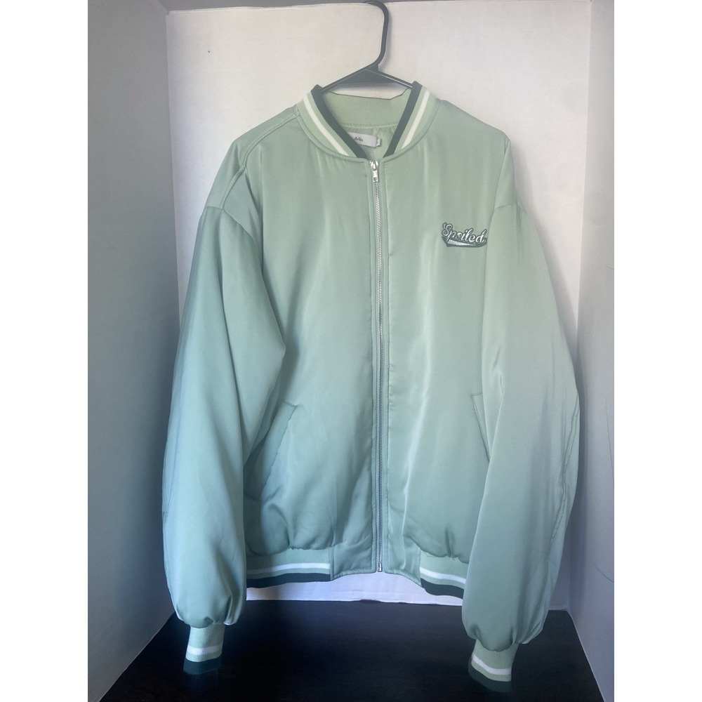 Adika Spoiled Girl Satin Finish Varsity Jacket Women's S Mint